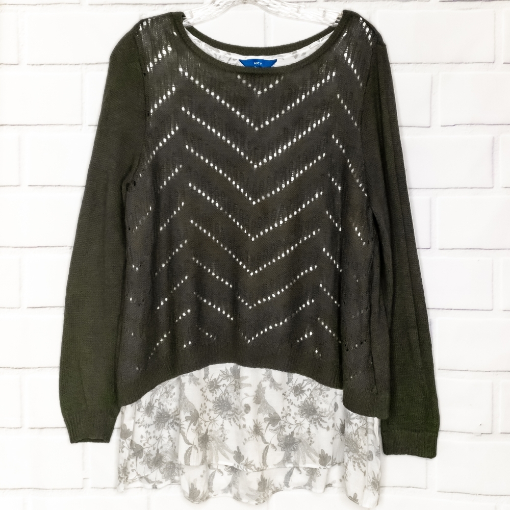 APT 9》 Layered Sweater•Green & Cream•